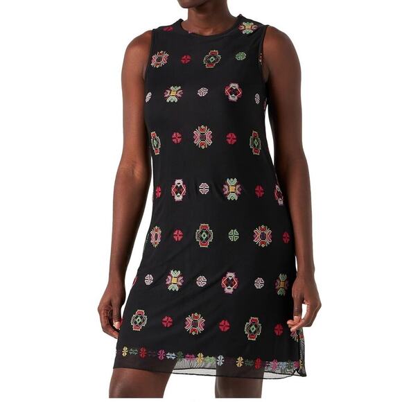 Desigual Dresses & Skirts - Desigual | NWT Size: 4‎ Embroidered Stretchy Mesh Sleeveless Dress keyhole back